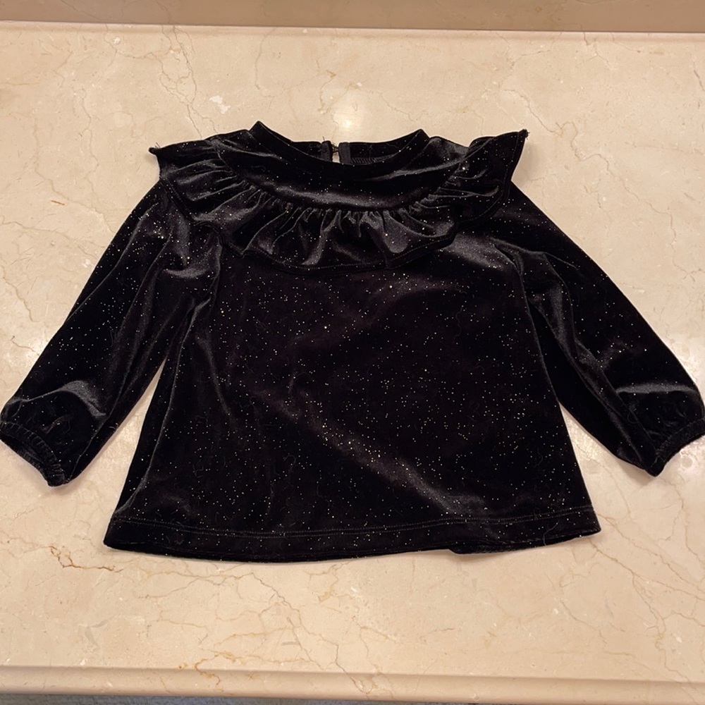 Crewcuts faux velvet black top w/ gold glitter